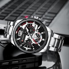 Men's Curren 8395 stainless steel watch with silver and black dial, featuring a sleek design and modern style.