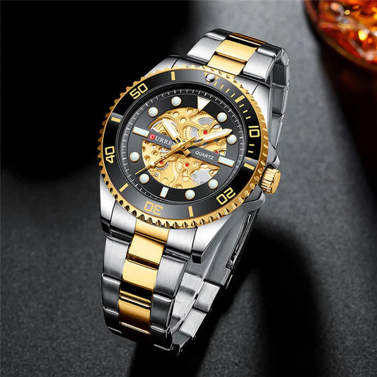 Curren 8412 men's stainless steel watch with a round black dial and silver metal band, showcasing a sleek and modern design.