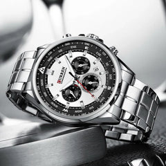 Curren 8399 men's stainless steel watch with black dial and silver case, featuring a classic men's wristwatch design.