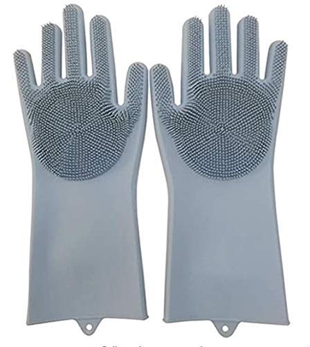Pair of Tarjah Mart silicone scrubber dishwashing gloves for kitchen cleaning, designed for effective scrubbing and hand protection.