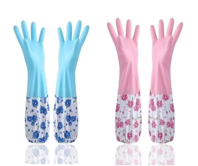 Pair of long kitchen hand gloves from Tarjah Mart, soft fabric, extended design for protection during cooking or cleaning.