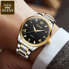OLEVS 5563 men's black watch with a round dial and metal strap, stylish and elegant accessory for men.