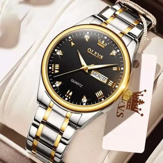 Olevs 5563 men's black watch with round dial and metal band, stylish men's wristwatch by OLEVS.