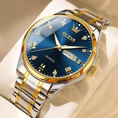 Olevs 5563 men's watch with a blue dial and silver strap, featuring a classic round face and analog display.