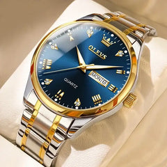 Olevs 5563 men's watch with a blue dial and silver strap, featuring a classic round face and analog display.
