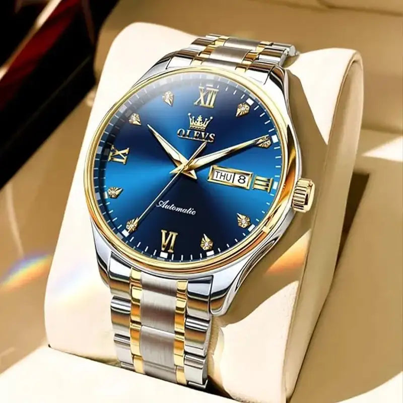 Olevs 5563 men's blue watch with round dial and stainless steel band, stylish men's wristwatch by OLEVS.