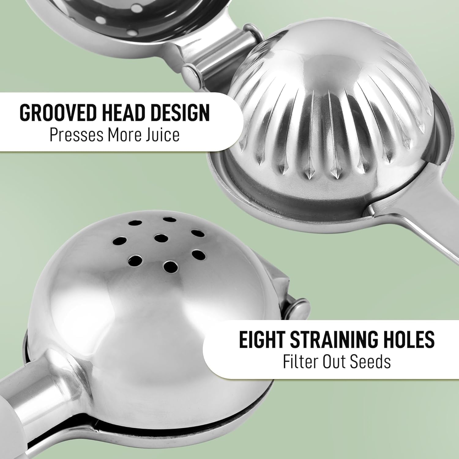 Stainless steel lemon squeezer manual hand press juicer for kitchen use, with a sturdy handle and durable construction.