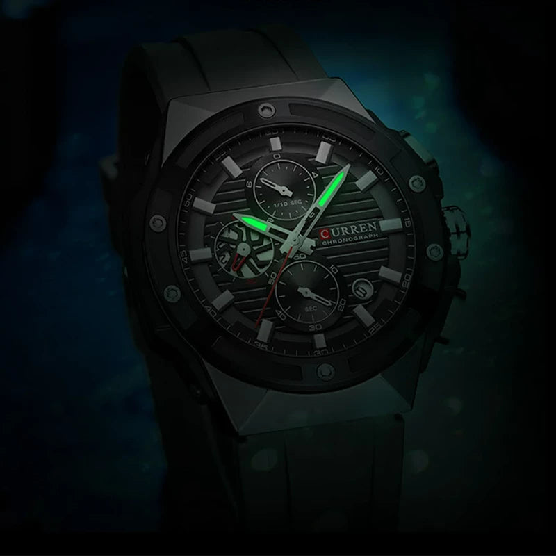 Curren 8462 men's watch with a blue rubber strap, featuring a round dial and sporty design.