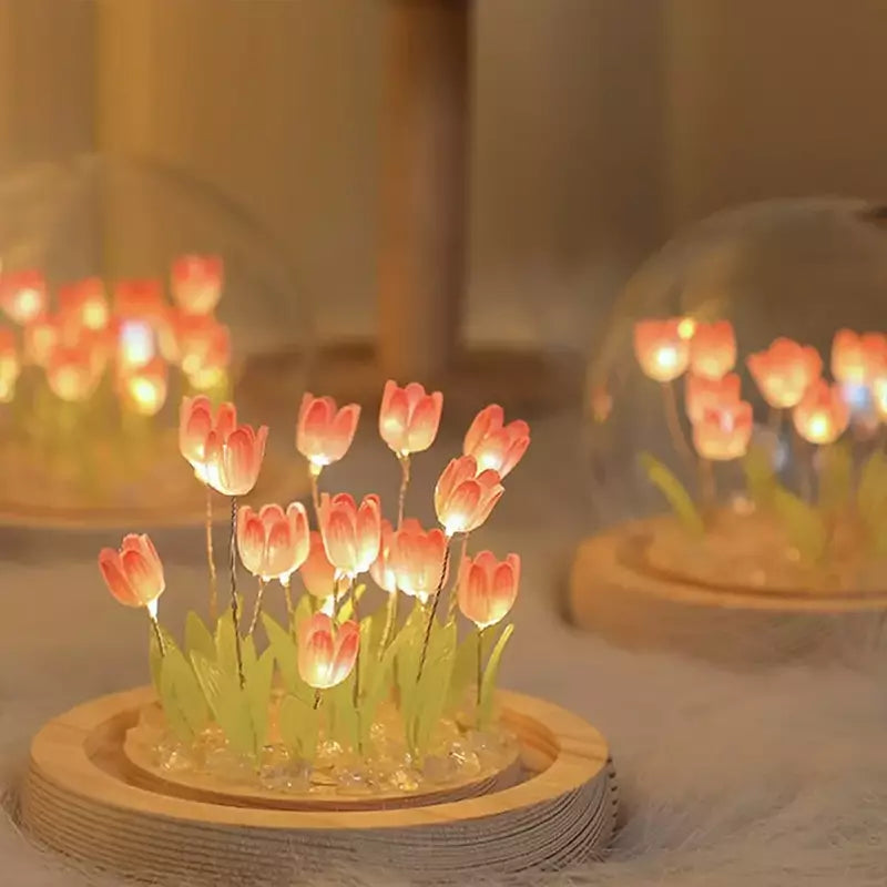 Tarjah artificial tulip night light with transparent DIY bedside lamp, LED decorative light for cozy bedroom ambiance