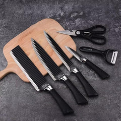 Six-piece Tarjah Mart vegetable cutter knife set with stainless steel blades and ergonomic handles for kitchen prep.
