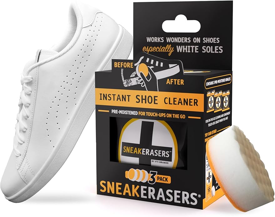 Tarjah Mart instant shoe cleaner in a bottle, showing a shoe being cleaned to look new and fresh.