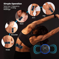 Tarjah Mart Smart Pocket Body Massager showing compact design with textured massage surface and control buttons.