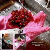 Pair of Tarjah Mart silicone dish scrubber gloves for cleaning dishes and kitchen surfaces, flexible and durable kitchen cleaning tool
