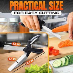 Clever Cutter multifunctional 2-in-1 kitchen tool by Tarjah Mart with stainless steel blades and ergonomic handle.