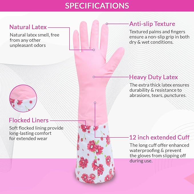 Pair of long hand gloves from Tarjah Mart, kitchen protective gloves, displayed laid flat for cooking and cleaning tasks.