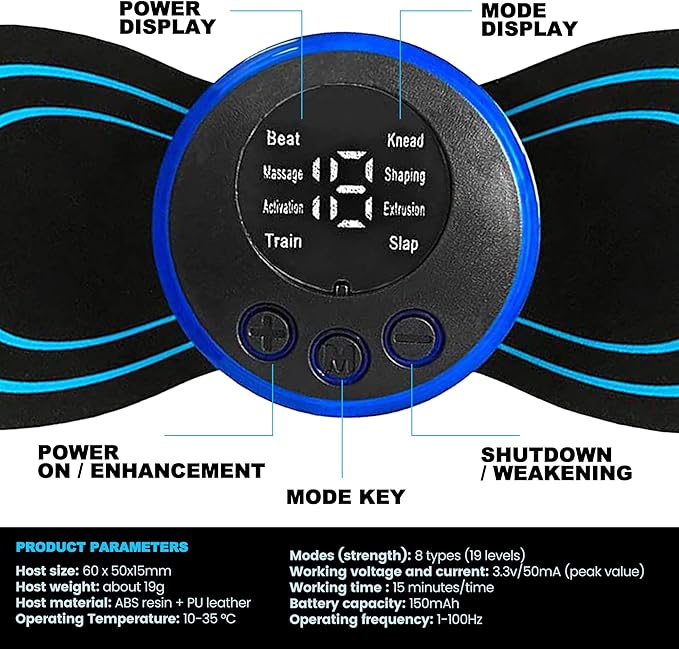 Tarjah Mart Smart Pocket Body Massager showing compact design with ergonomic handle and control buttons for targeted muscle relief.