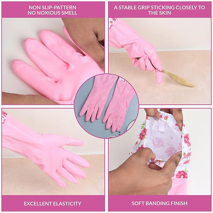 Pair of long kitchen hand gloves from Tarjah Mart, showing the soft fabric and extended wrist coverage for cooking and cleaning.