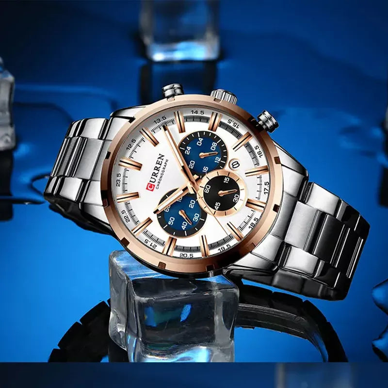Men's stainless steel watch from Curren 8355 model, featuring a round dial and silver finish.