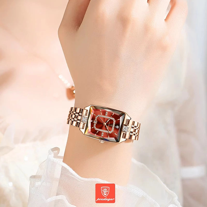 Poedagar 785 luxury women's quartz watch with brown leather strap and round dial, elegant and stylish accessory.