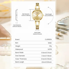 Elegant Curren 9092 ladies' stainless steel watch with a light blue dial, showcasing a luxury women's wristwatch design.