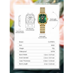 Golden Curren 9093 women's fashion quartz watch with a sleek design and metallic finish, showcasing the time on a round dial.