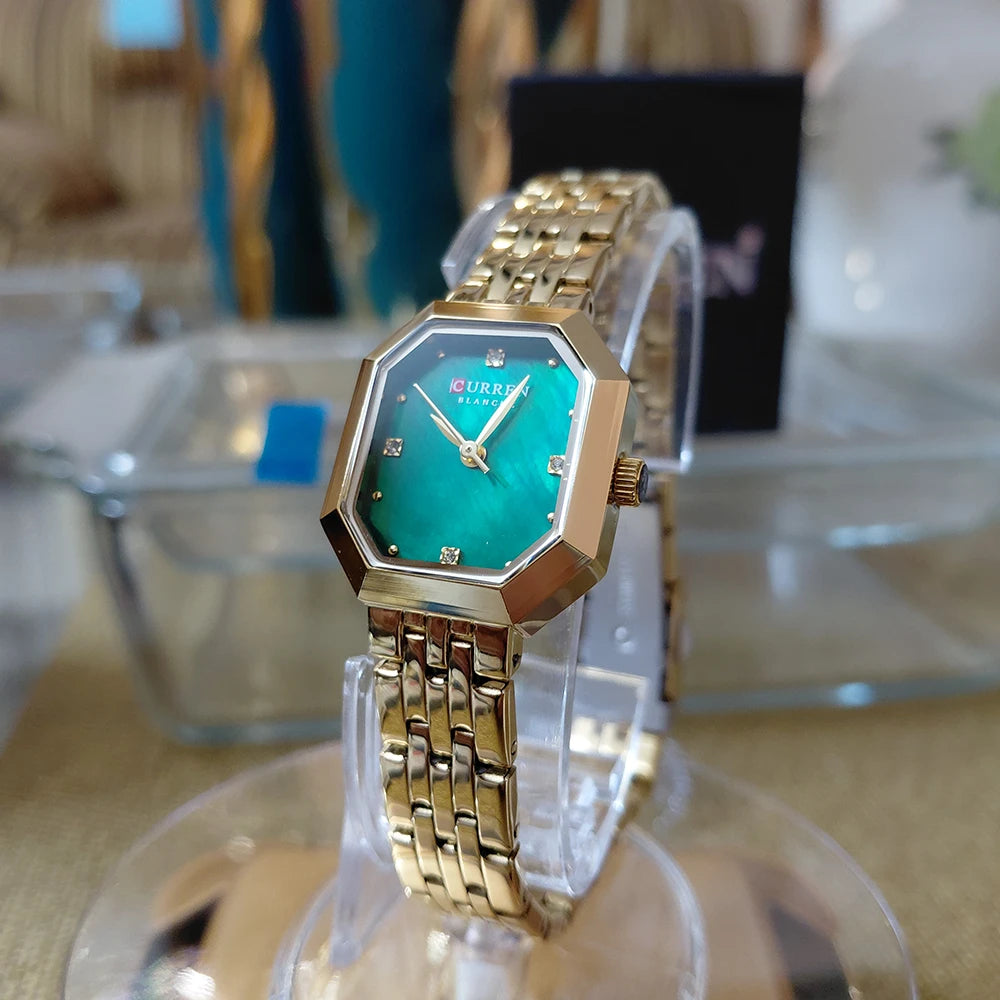 Curren 9108 women's stainless steel square watch with a sleek band, stylish design, and elegant face, perfect for fashion-forward wear.