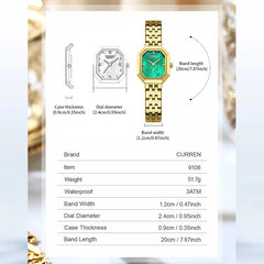 Silver and blue square ladies watch by Curren with a stainless steel band, featuring a sleek, modern design.