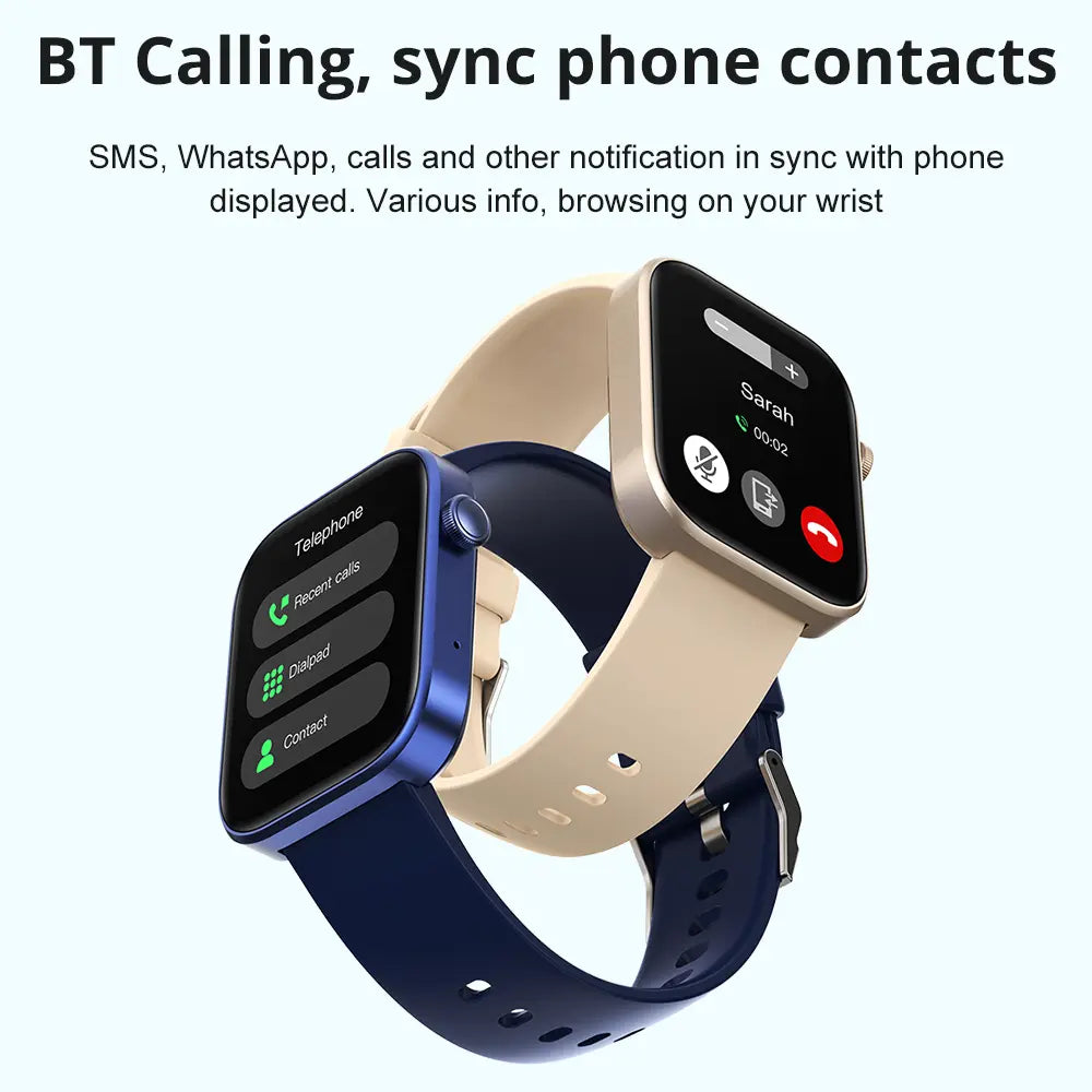 Colmi P71 smart watch with black band and digital display showing time and health metrics, on a white background.