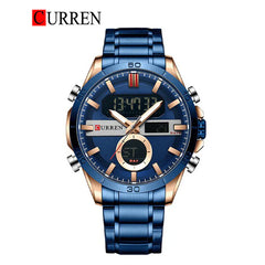 Men's stainless steel watch from Curren 8384 with a sleek round dial and silver-tone band, stylishly displayed on a white background.
