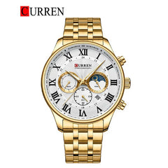 Men's Curren 8427 chronograph watch with black dial, silver case, and multiple subdials, displayed on a white background.