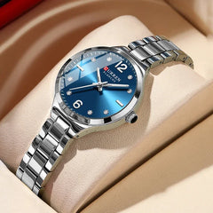 Women's stainless steel watch by Curren, model 9105, with a sleek round face and elegant design.