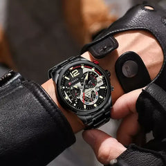 Men's black stainless steel watch by Curren, featuring a sleek design and analog display.