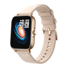 Cream-colored COLMI P28 Plus waterproof smartwatch by Tarjah Mart with digital display and fitness tracking features.