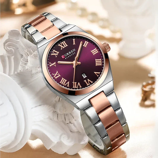 Elegant Curren 9095 women's stainless steel watch with a sleek design and round dial, perfect for stylish everyday wear.