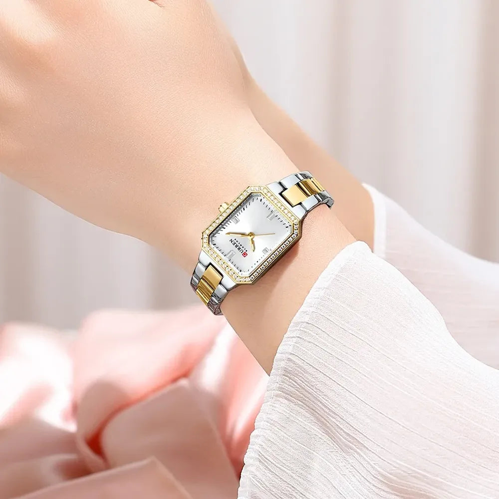 Light blue Curren CUREEN 9102 luxury ladies waterproof quartz watch with a sleek women’s watch design and white dial.