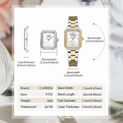 Light blue Curren CUREEN 9102 luxury women's waterproof quartz watch with a sleek design and silver-tone detailing.