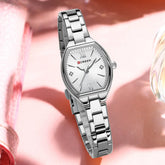 Curren 9112 luxury women's quartz stainless steel watch with silver and white dial, sleek and elegant design
