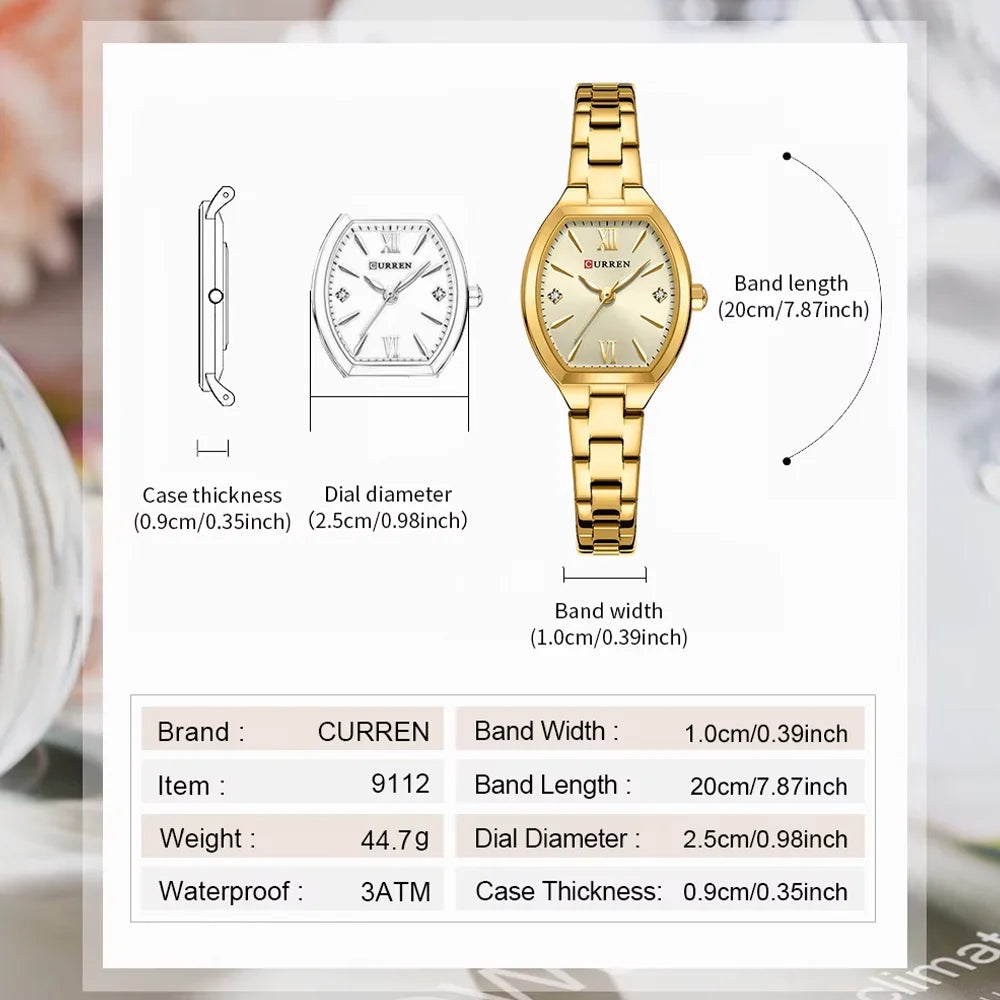 Curren 9112 luxury women's quartz stainless steel watch with silver band and white dial, stylish and elegant accessory