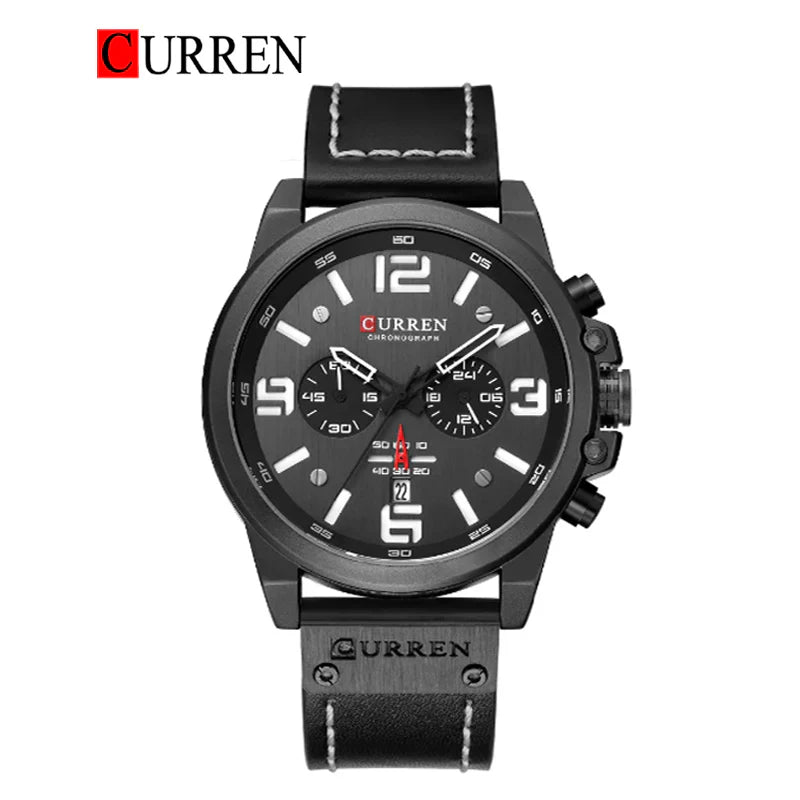 Men's Curren 8314 leather strap watch with black dial and silver case, showcasing stylish timepiece design.