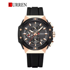 Black Curren 8462 men's watch with durable rubber strap, featuring a sleek round dial and modern design.