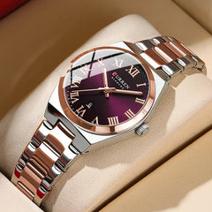 Women's stainless steel watch from Curren 9095 series, featuring a sleek design with a round dial and metal strap.