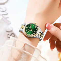 Women’s stainless steel watch by Curren with a green dial and sleek design, perfect for stylish everyday wear.