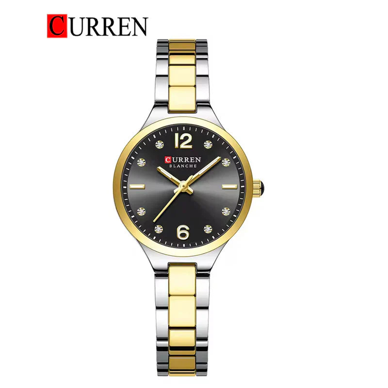 Women's stainless steel watch by Curren, model 9105, featuring a sleek design and silver-tone finish.