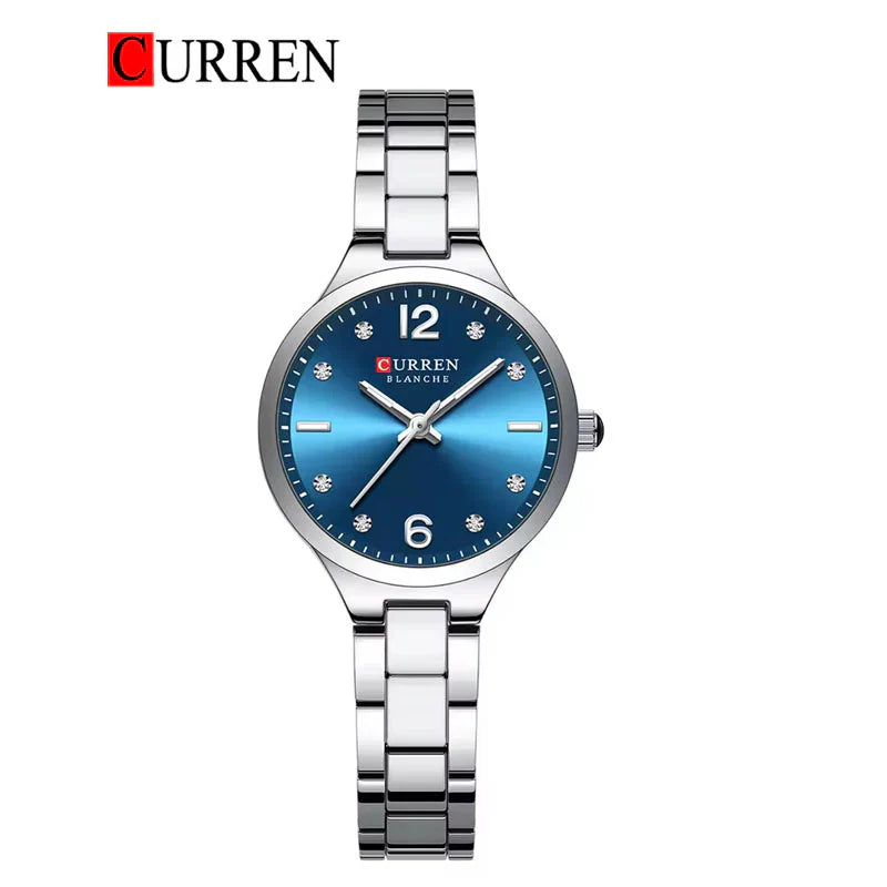 Women's Curren 9105 stainless steel watch with a sleek silver band and round dial, stylish and elegant for everyday wear.
