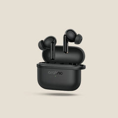Oraimo SpaceBuds Lite Sound360 true wireless earbuds with compact design and anti-lost feature, shown in black.