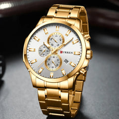 Curren 8348 men's chronograph watch with black dial, silver case, and leather strap, showcasing a stylish men's timepiece.