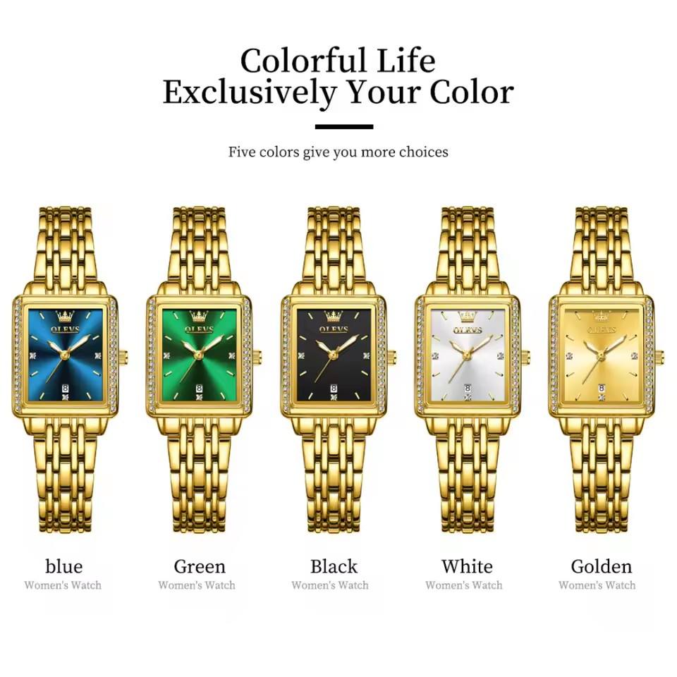 OLEVS 9995 elegant quartz ladies watch with a sleek design, displayed on a white background.