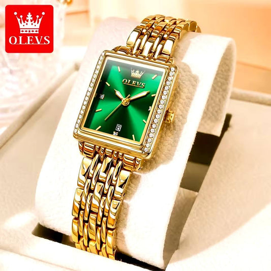 OLEVS 9995 elegant quartz ladies watch with a sleek design, featuring a round dial and silver-tone bracelet.