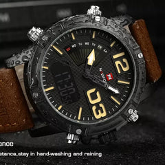 Naviforce men's luxury sport watch with dual display LED digital screen, stylish men's watch with modern design.