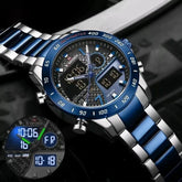 Naviforce men's luxury wrist watch with black dial and stainless steel band, stylish timepiece for men.